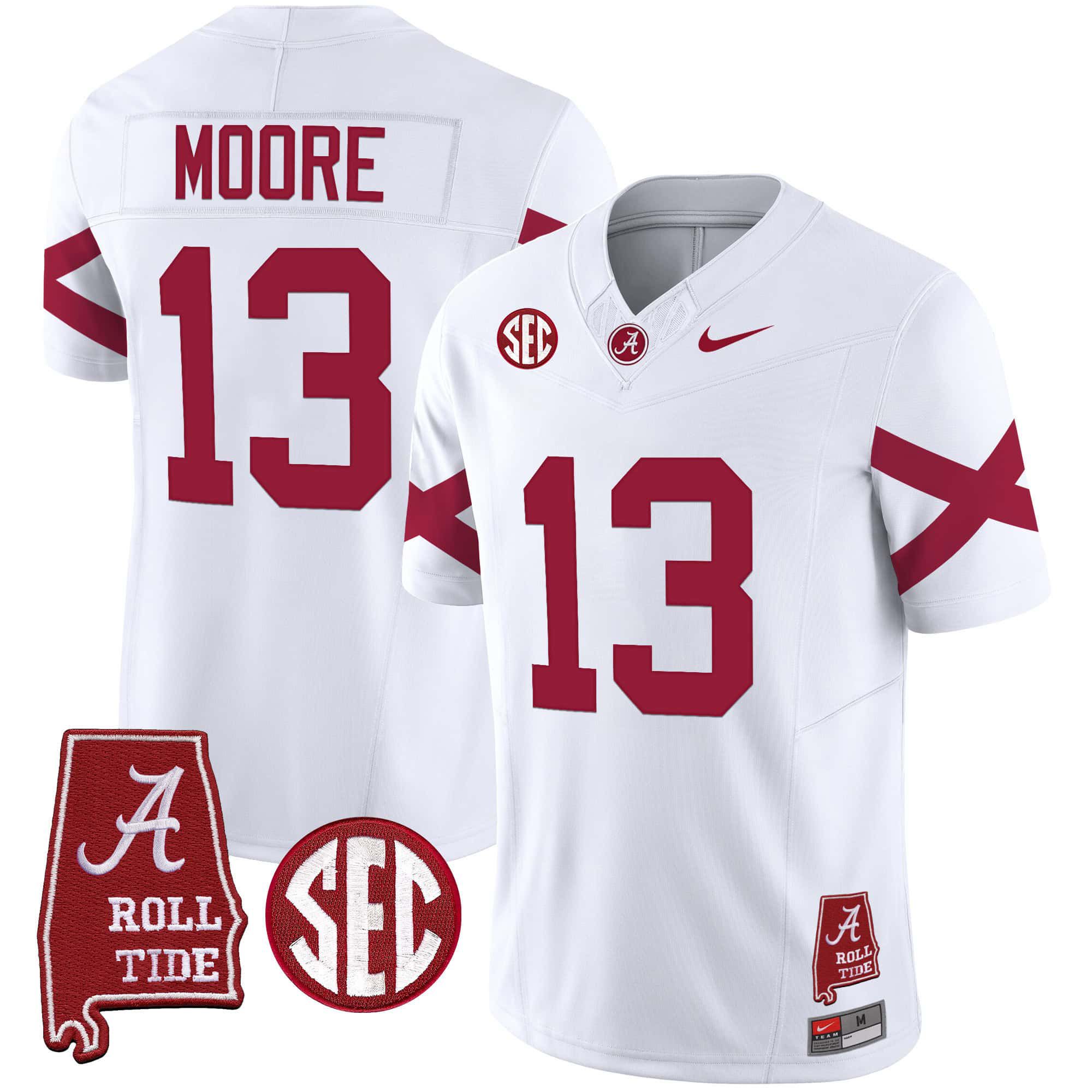 Men Alabama Crimson Tide #13 Moore White Map Vapor Limited 2024 Nike NCAA Jersey->indianapolis colts->NFL Jersey